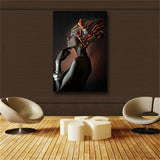 African Nude Woman Indian Headband Portrait Canvas Painting Posters and Prints