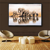 Large Size Modern Wall Pictures A Herd Of Elephants Animals Canvas Print