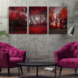 3 Panels Framed Wall Art Red Trees Paintings Printed Pictures Stretched for Home