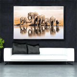 Large Size Modern Wall Pictures A Herd Of Elephants Animals Canvas Print
