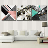 Red and Green Geometric Abstraction 3 Piece Canvas Print Wall Art Unframed