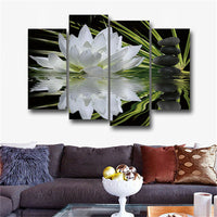 4 Panel White Lotus Flowers Painting Wall Art Modular Poster Frame HD Printed