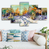 Laeacco Snow Forest View Landscape Painting Wallpaper Canvas Living Room Decor