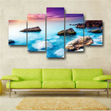 Blue Sea View Landscape Painting Wallpaper Canvas Living Room Decor 5P