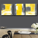 Yellow and gray Abstract 3 Piece Canvas Print Wall Art Unframed