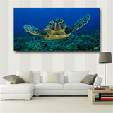 Blue 1 Piece Wall Art Painting Turtle Looking Swim in The Sea Prints On Canvas