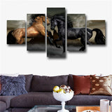 5 Panel Ferghana Horse Paintings On Canvas Posters And Prints On The Wall
