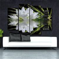 4 Panel White Lotus Flowers Painting Wall Art Modular Poster Frame HD Printed