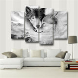 HD Printed Modern Canvas Living Room Pictures 4 Panel Wolves Snuggle Together