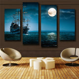 Canvas Prints Painting Picture Home Decor Wall Art Blue Sea Boat Moon No Framed