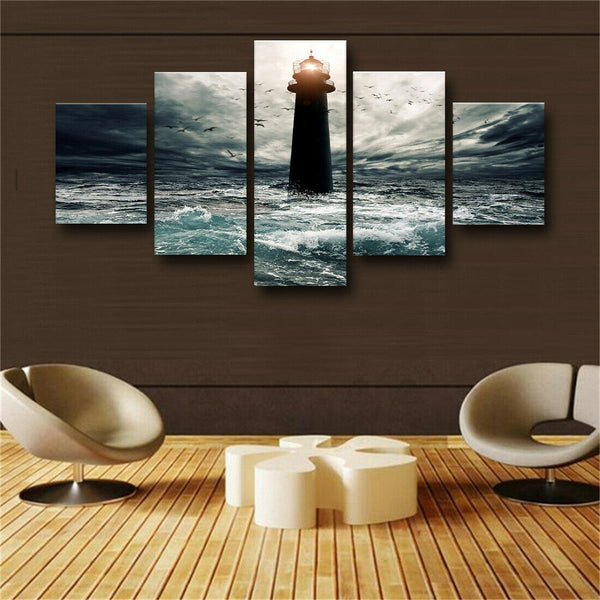 5 Panel Lighthouse Seaview Framework Painting For Bedroom Living Room Home