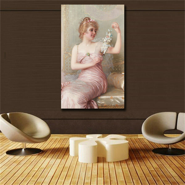 19 century Europe Court Oil Painting HD print on canvas beautiful girl