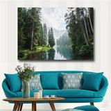 1 Piece Clear Lake And Mountain In The Forest Canvas Poster Wall Art Natural