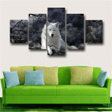 5 Panel Black And White Wolf Canvas Living Room Pictures Home Decor Poster