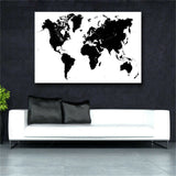 Large Size Abstract Black and White World Map Modern Painting on Canvas Poster