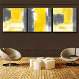 Yellow and gray Abstract 3 Piece Canvas Print Wall Art Unframed