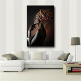 African Nude Woman Indian Headband Portrait Canvas Painting Posters and Prints