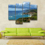 4 Panel Wall Art Painting Big Sur California Blue Sea Cloudy Printed On Canvas