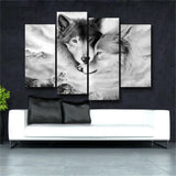 HD Printed Modern Canvas Living Room Pictures 4 Panel Wolves Snuggle Together