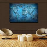 Huge blue World Map Painting Print On Canvas HD Painting Wall Art Home decor