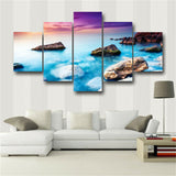 Blue Sea View Landscape Painting Wallpaper Canvas Living Room Decor 5P