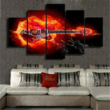 5Pcs Guitar in fire Canvas Print Painting Wall Art Home Decor
