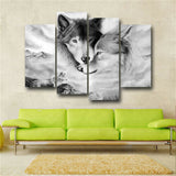 HD Printed Modern Canvas Living Room Pictures 4 Panel Wolves Snuggle Together