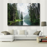 1 Piece Clear Lake And Mountain In The Forest Canvas Poster Wall Art Natural