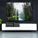 1 Piece Clear Lake And Mountain In The Forest Canvas Poster Wall Art Natural