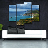 4 Panel Wall Art Painting Big Sur California Blue Sea Cloudy Printed On Canvas