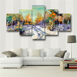 Laeacco Snow Forest View Landscape Painting Wallpaper Canvas Living Room Decor