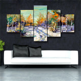 Laeacco Snow Forest View Landscape Painting Wallpaper Canvas Living Room Decor
