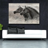 Gray Two Running Horses Canvas Painting Animal Pictures For Living Room Wall Art