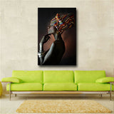African Nude Woman Indian Headband Portrait Canvas Painting Posters and Prints