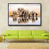 Large Size Modern Wall Pictures A Herd Of Elephants Animals Canvas Print