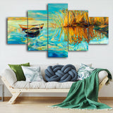Laeacco Reed Rowboat River Canvas Painting Calligraphy Prints Home Decoration