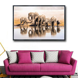 Large Size Modern Wall Pictures A Herd Of Elephants Animals Canvas Print